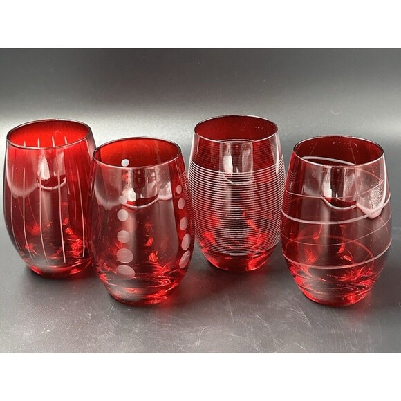 Mikasa Cheers Ruby Stemless Etched Wine Glasses 15.75 oz 4 Glass Designs - Picture 9 of 12